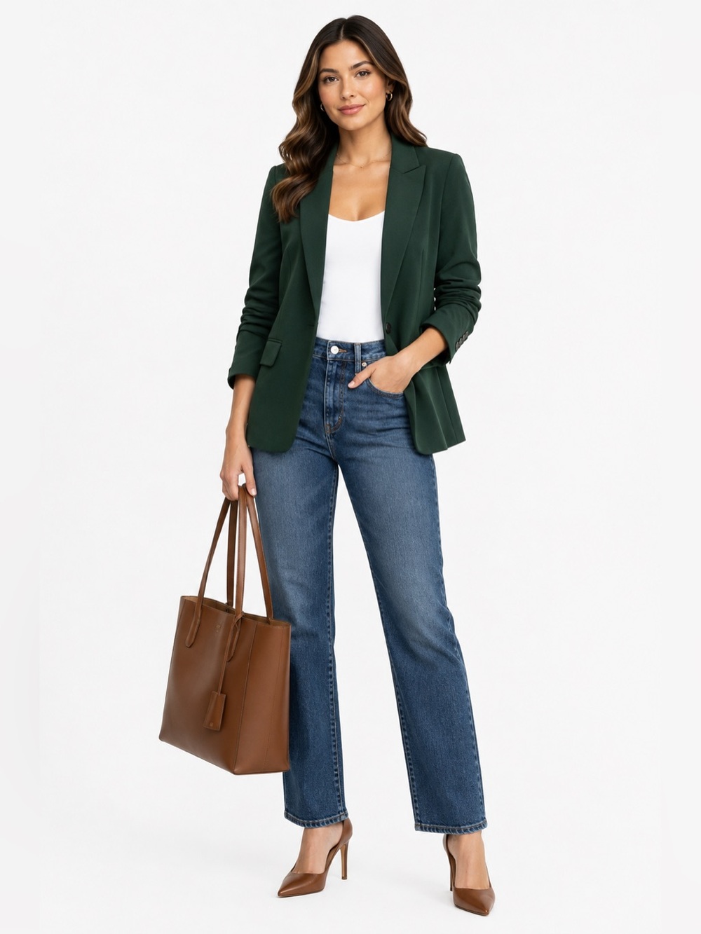 1.STATE Green Ruched Sleeve Blazer Jacket Size Medium